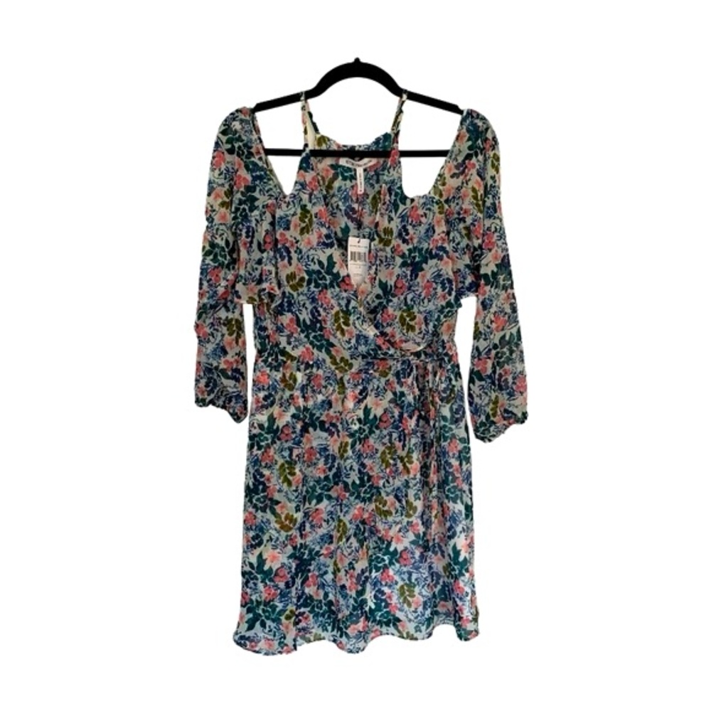 BCBGeneration NWT! Women’s Floral Mini Dress‎ Cold Shoulder Flowy/Ruffle Ties M